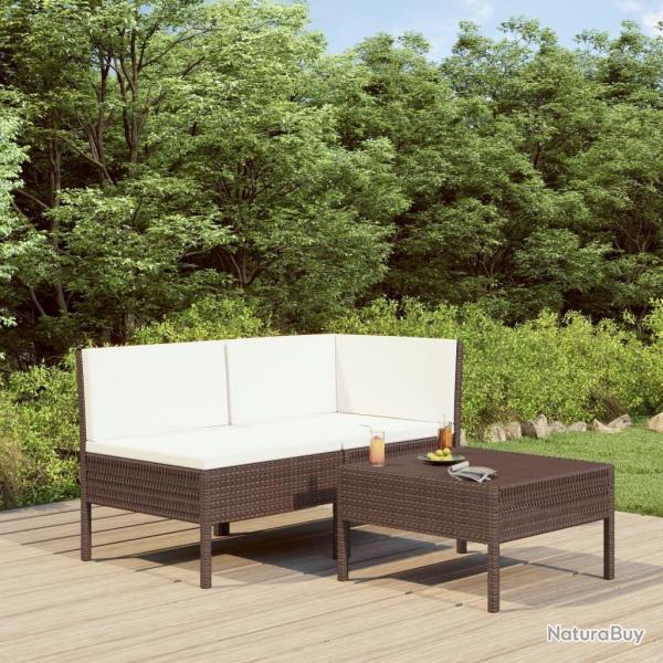 Salon de jardin 3 pcs avec coussins Rsine tresse Marron alsavelo