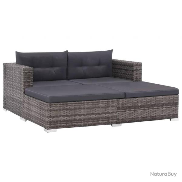 Salon de jardin 3 pcs avec coussins Rsine tresse Gris alsavelo
