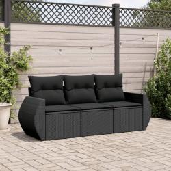 Salon de jardin 3 pcs avec coussins noir résine tressée alsavelo