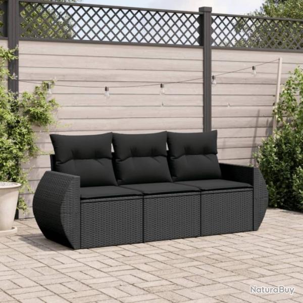 Salon de jardin 3 pcs avec coussins noir rsine tresse