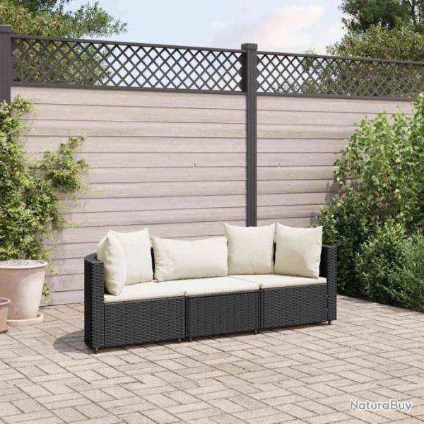 Salon de jardin 3 pcs avec coussins noir rsine tresse