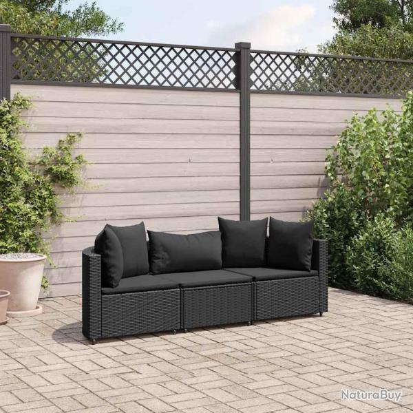 Salon de jardin 3 pcs avec coussins noir rsine tresse alsavelo