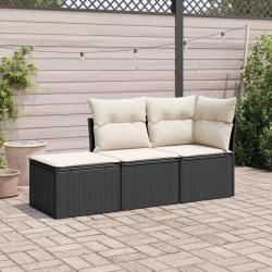 Salon de jardin 3 pcs avec coussins noir résine tressée alsavelo