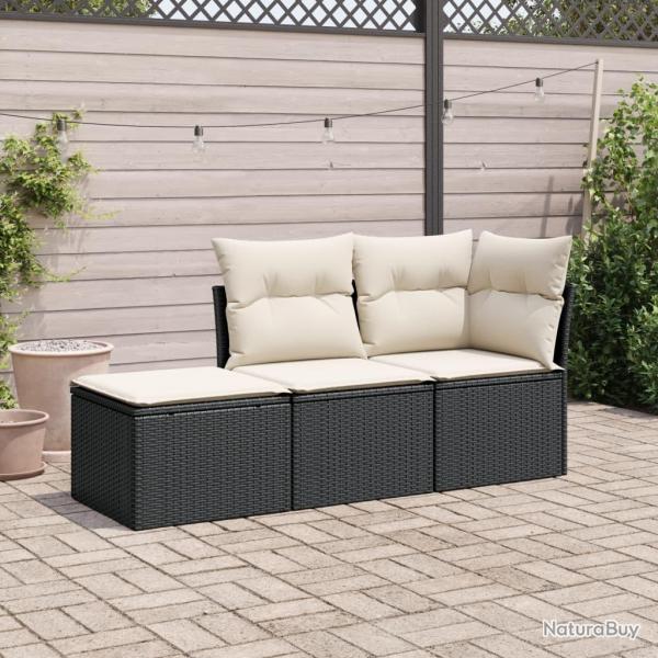 Salon de jardin 3 pcs avec coussins noir rsine tresse alsavelo