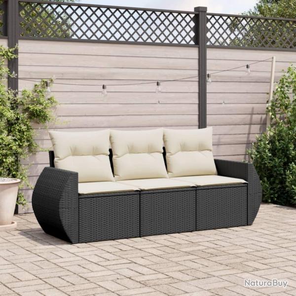 Salon de jardin 3 pcs avec coussins noir rsine tresse alsavelo