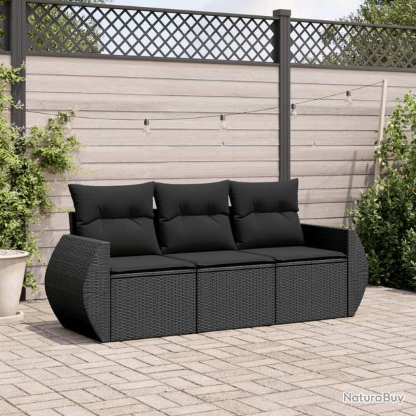 Salon de jardin 3 pcs avec coussins noir rsine tresse alsavelo