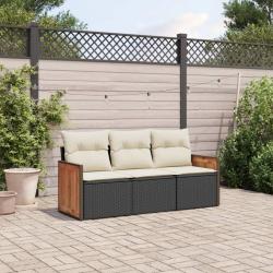 Salon de jardin 3 pcs avec coussins noir résine tressée alsavelo
