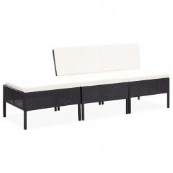 Salon de jardin 3 pcs avec coussins Résine tressée Noir alsavelo