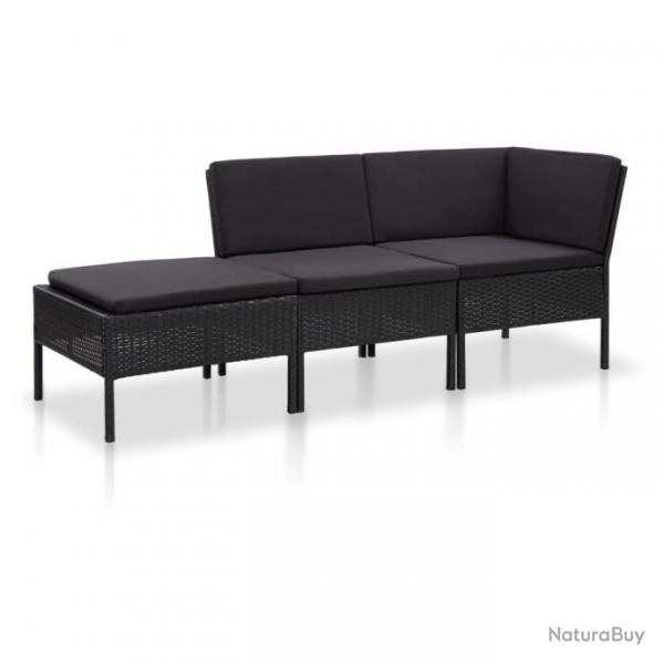 Salon de jardin 3 pcs avec coussins Rsine tresse Noir