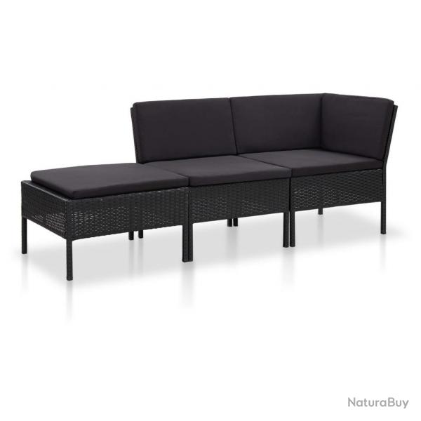 Salon de jardin 3 pcs avec coussins Rsine tresse Noir alsavelo
