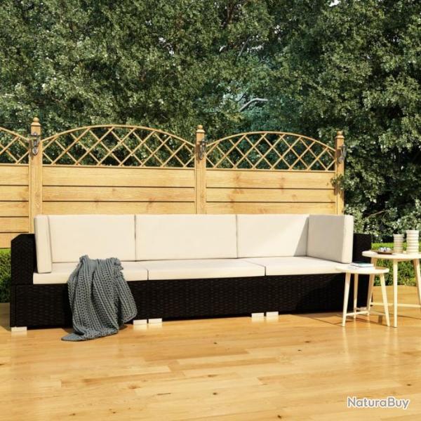 Salon de jardin 3 pcs avec coussins rsine tresse noir