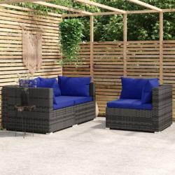 Salon de jardin 3 pcs avec coussins Gris Résine tressée