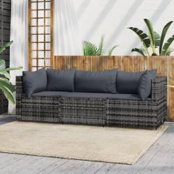 Salon de jardin 3 pcs avec coussins Gris Résine tressée alsavelo