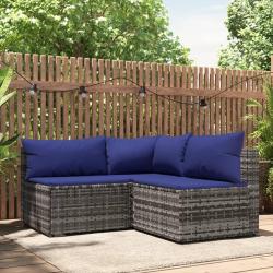 Salon de jardin 3 pcs avec coussins Gris Résine tressée alsavelo