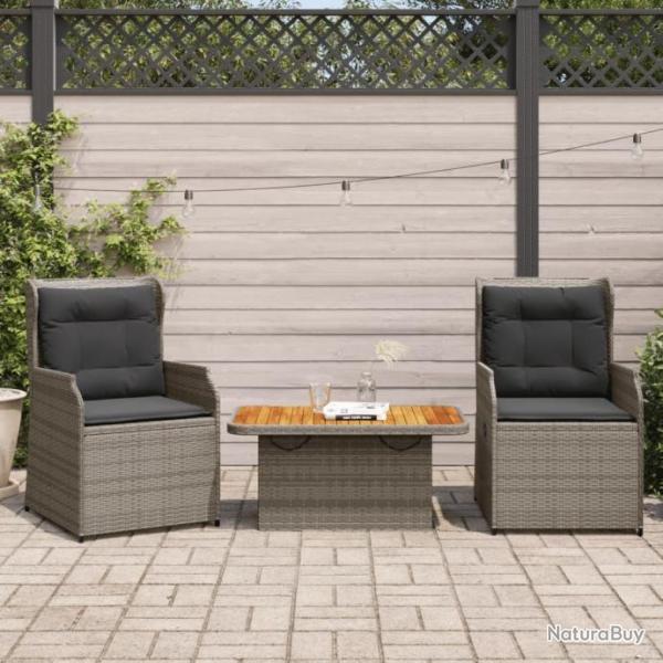 Salon de jardin 3 pcs avec coussins Gris Rsine tresse