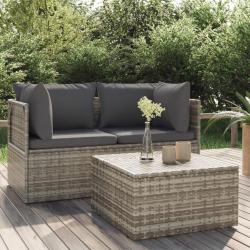 Salon de jardin 3 pcs avec coussins Gris Résine tressée alsavelo