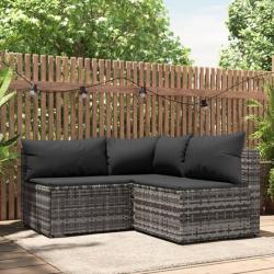 Salon de jardin 3 pcs avec coussins Gris Résine tressée