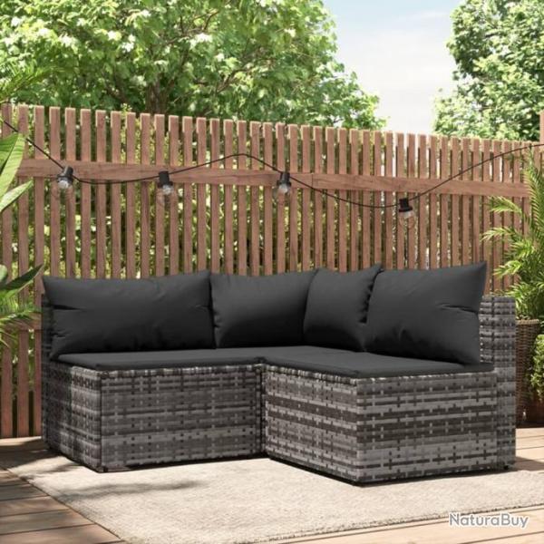 Salon de jardin 3 pcs avec coussins Gris Rsine tresse