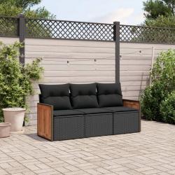 Salon de jardin 3 pcs avec coussins noir résine tressée alsavelo