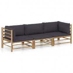 Salon de jardin 3 pcs avec coussins gris foncé bambou alsavelo