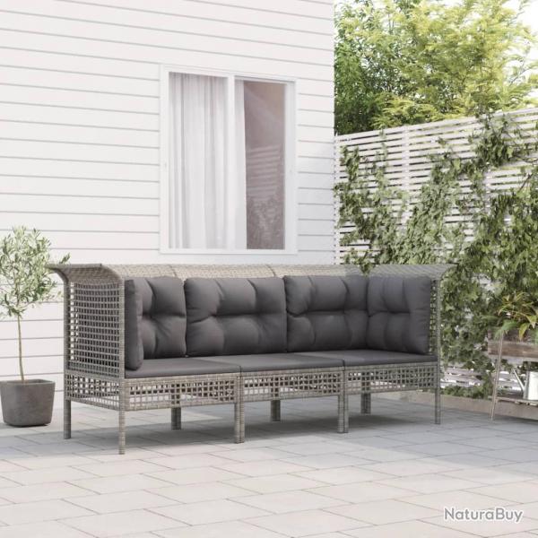 Salon de jardin 3 pcs avec coussins Gris Rsine tresse alsavelo