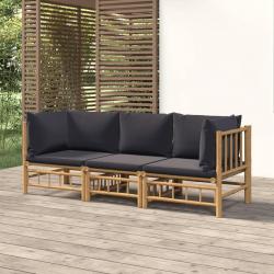 Salon de jardin 3 pcs avec coussins gris foncé bambou alsavelo