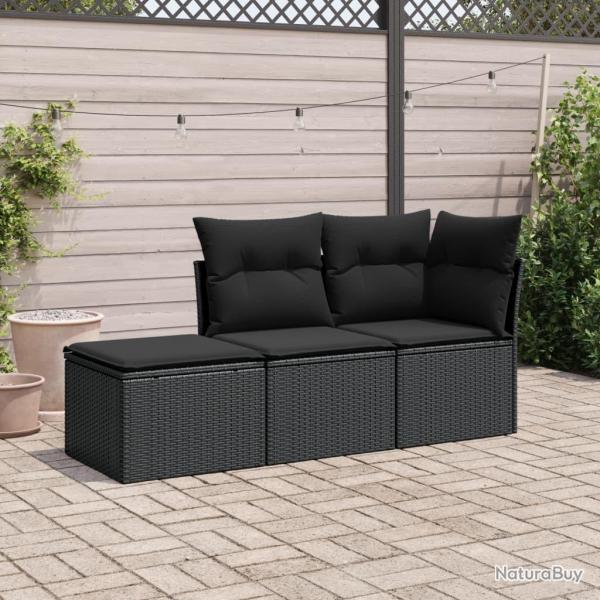 Salon de jardin 3 pcs avec coussins noir rsine tresse alsavelo