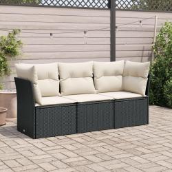 Salon de jardin 3 pcs avec coussins noir résine tressée alsavelo