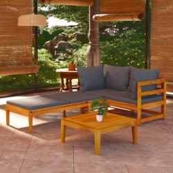 Salon de jardin 3 pcs avec coussins gris foncé Bois d'acacia alsavelo