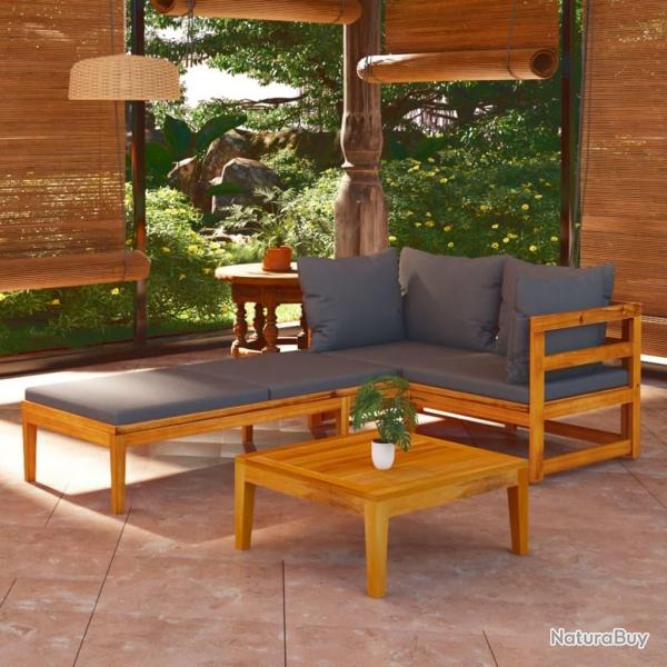 Salon de jardin 3 pcs avec coussins gris fonc Bois d'acacia alsavelo