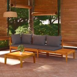 Salon de jardin 3 pcs avec coussins gris foncé Bois d'acacia alsavelo