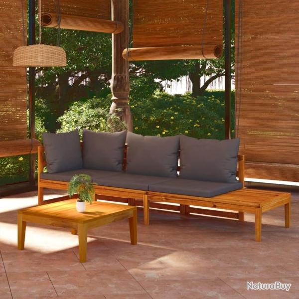 Salon de jardin 3 pcs avec coussins gris fonc Bois d'acacia alsavelo