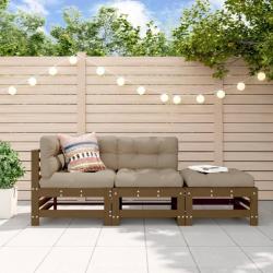 Salon de jardin 3 pcs avec coussins marron miel bois massif