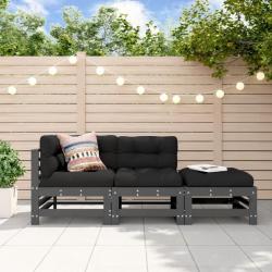 Salon de jardin 3 pcs avec coussins gris bois massif