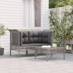 Salon de jardin 3 pcs avec coussins Gris Résine tressée