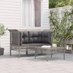 Salon de jardin 3 pcs avec coussins Gris Résine tressée alsavelo