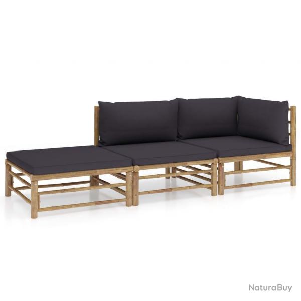 Salon de jardin 3 pcs avec coussins gris fonc bambou alsavelo