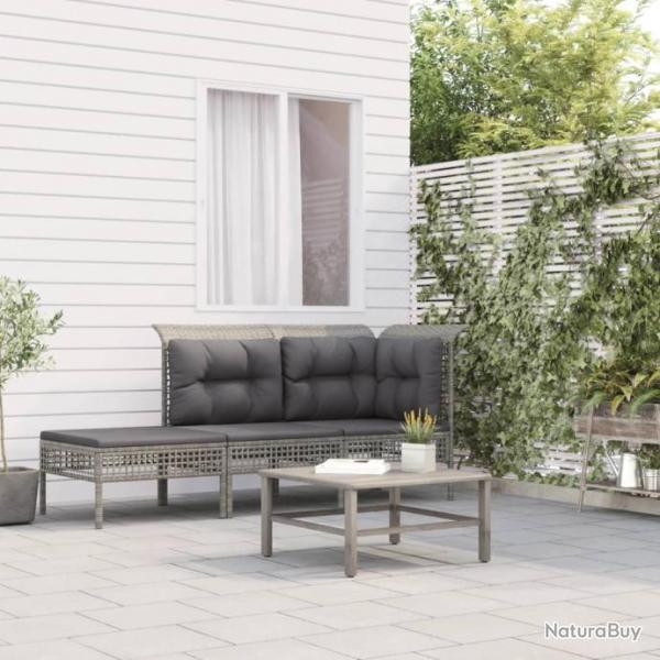 Salon de jardin 3 pcs avec coussins Gris Rsine tresse