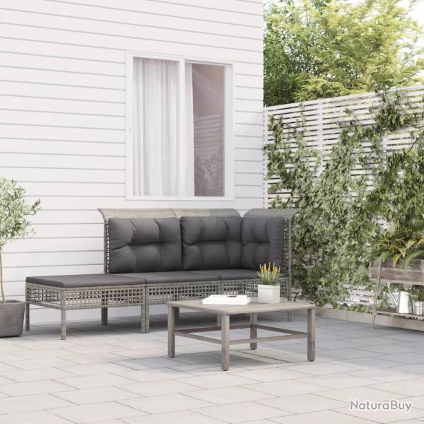 Salon de jardin 3 pcs avec coussins Gris Rsine tresse alsavelo