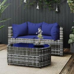 Salon de jardin 3 pcs avec coussins Gris Résine tressée