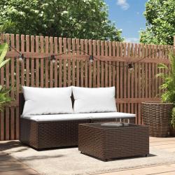 Salon de jardin 3 pcs avec coussins marron résine tressée alsavelo