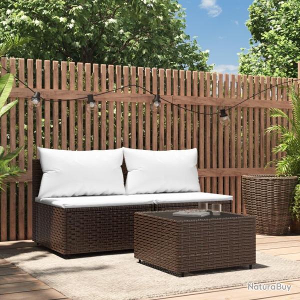 Salon de jardin 3 pcs avec coussins marron rsine tresse alsavelo