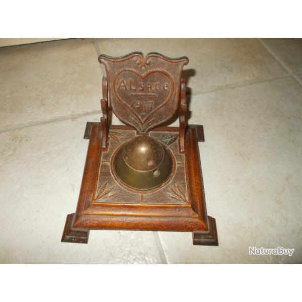 ancien encrier de poilu bois sculpt alsace 1917 tete obus travail tranche soldat 1914 1918 porte