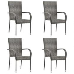 Chaises empilables d'extérieur lot de 4 Gris Résine tressée