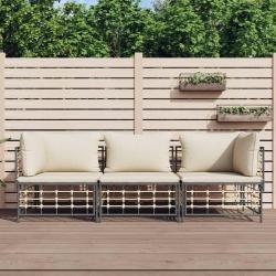 Salon de jardin 3 pcs avec coussins anthracite résine tressée alsavelo