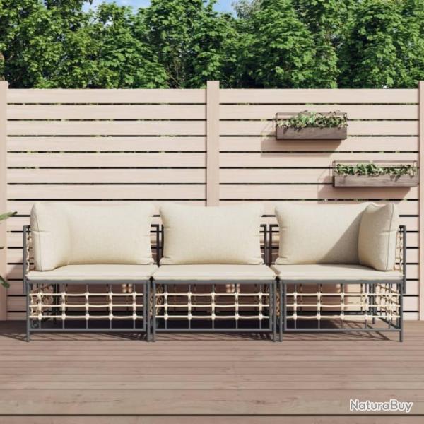 Salon de jardin 3 pcs avec coussins anthracite rsine tresse