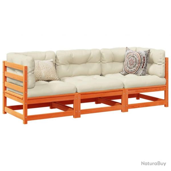 Salon de jardin 3 pcs avec coussins cire marron bois pin massif alsavelo