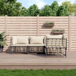Salon de jardin 4 pcs avec coussins anthracite résine tressée alsavelo