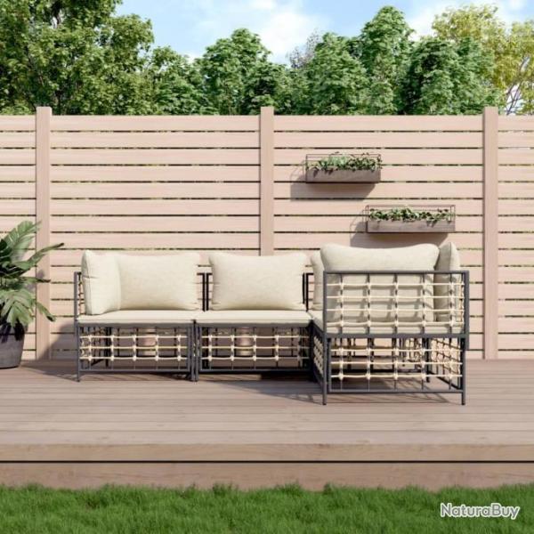 Salon de jardin 4 pcs avec coussins anthracite rsine tresse