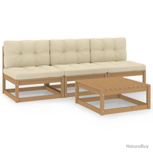 Salon de jardin 4 pcs avec coussins Bois de pin massif alsavelo